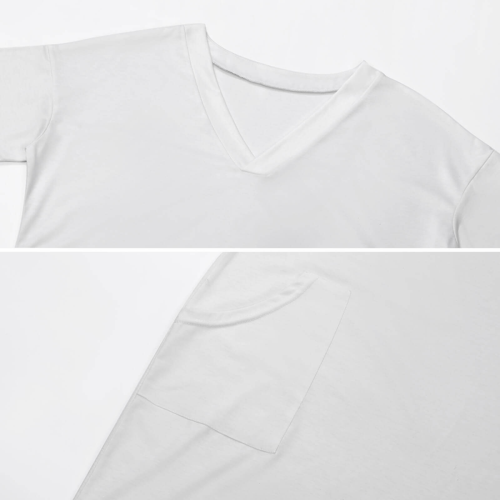 White imitation cotton loose pocket dress with V-neck, suitable for everyday wear