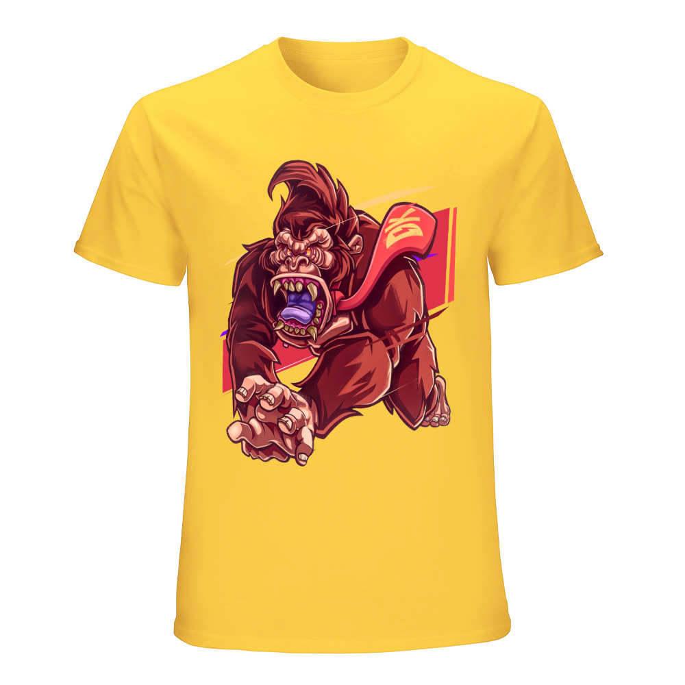 Yellow cotton t-shirt with red monster graphic print