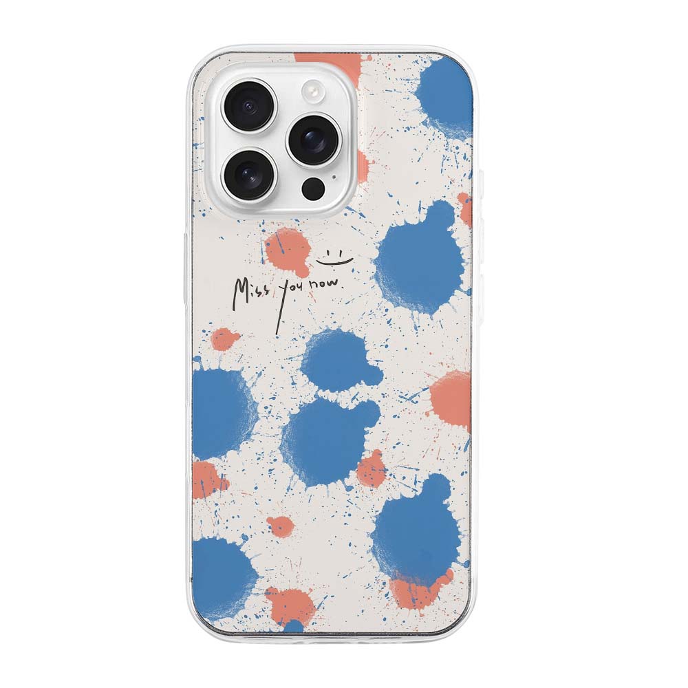 iPhone 16 case with abstract paint splotch design, TPU material, protective cover, stylish, and wireless charging support