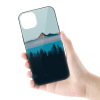 iPhone 14 glass case with mountain and water landscape design, combining protection and style.