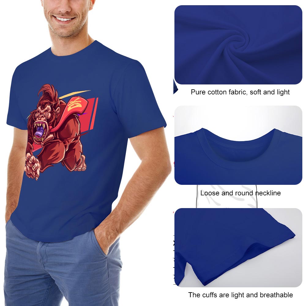 Blue cotton men's t-shirt with red monster graphic print by Inkedjoy