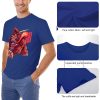 Blue cotton men's t-shirt with red monster graphic print by Inkedjoy