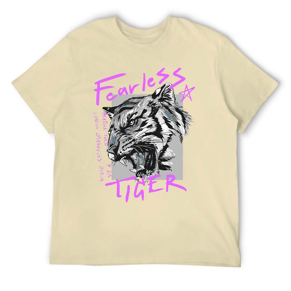 Light yellow cotton men's 'Fearless Tiger' graphic T-shirt, collection.