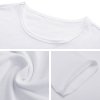 White men's long sleeve crew neck T-shirt details: neckline, fabric texture, and sleeve cuff, 100% cotton.