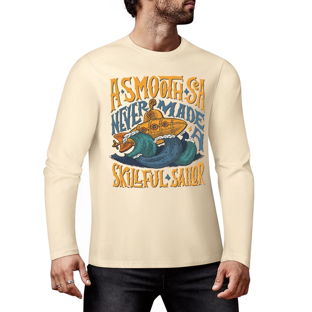 Cream pure cotton long-sleeved T-shirt featuring ASMODUS SOULFUL SHAKER graphic, casual wear.