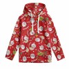 Red kids' Christmas hoodie with Santa pattern and kangaroo pocket, perfect for holiday wear.