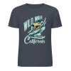 Navy blue cotton surfing T-shirt with Wild Wave California graphic, summer fashion.