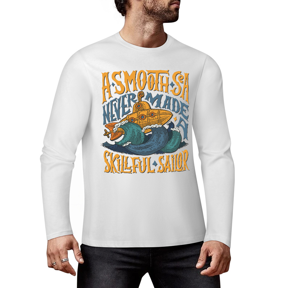 White pure cotton long sleeve T-shirt featuring ASMODUS SOULFUL SHAKER graphic for casual wear.