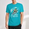 Turquoise pure cotton short-sleeved T-shirt with surfing graphic, Wild Wave California print, summer fashion.
