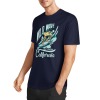 Navy blue pure cotton men's surfing T-shirt with 'Wild Wave California' graphic print, summer fashion.