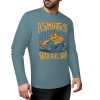 Turquoise pure cotton long-sleeved T-shirt with ASMODUS Shark Attack graphic for casual wear.