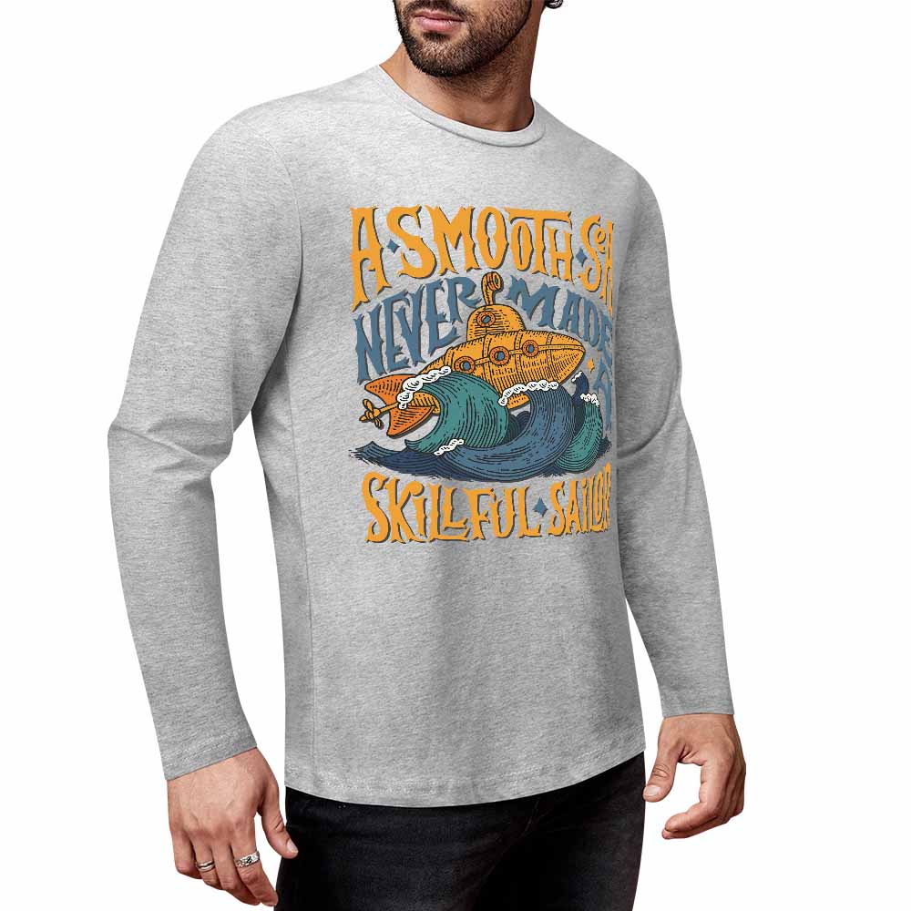 Grey pure cotton long sleeve T-shirt featuring ASMODUS B-MUDZ Shark Attack graphic for casual wear.
