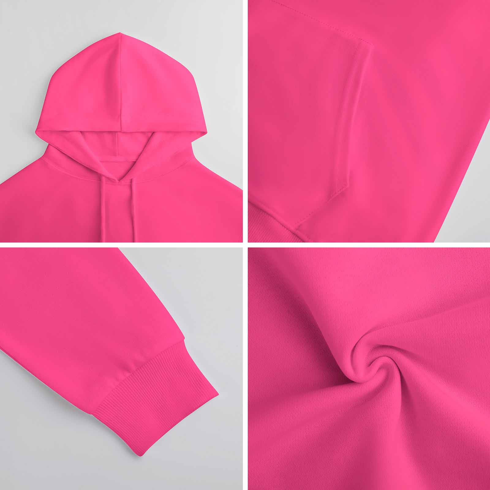 Pink cotton hooded sweater fabric details, breathable and comfortable.