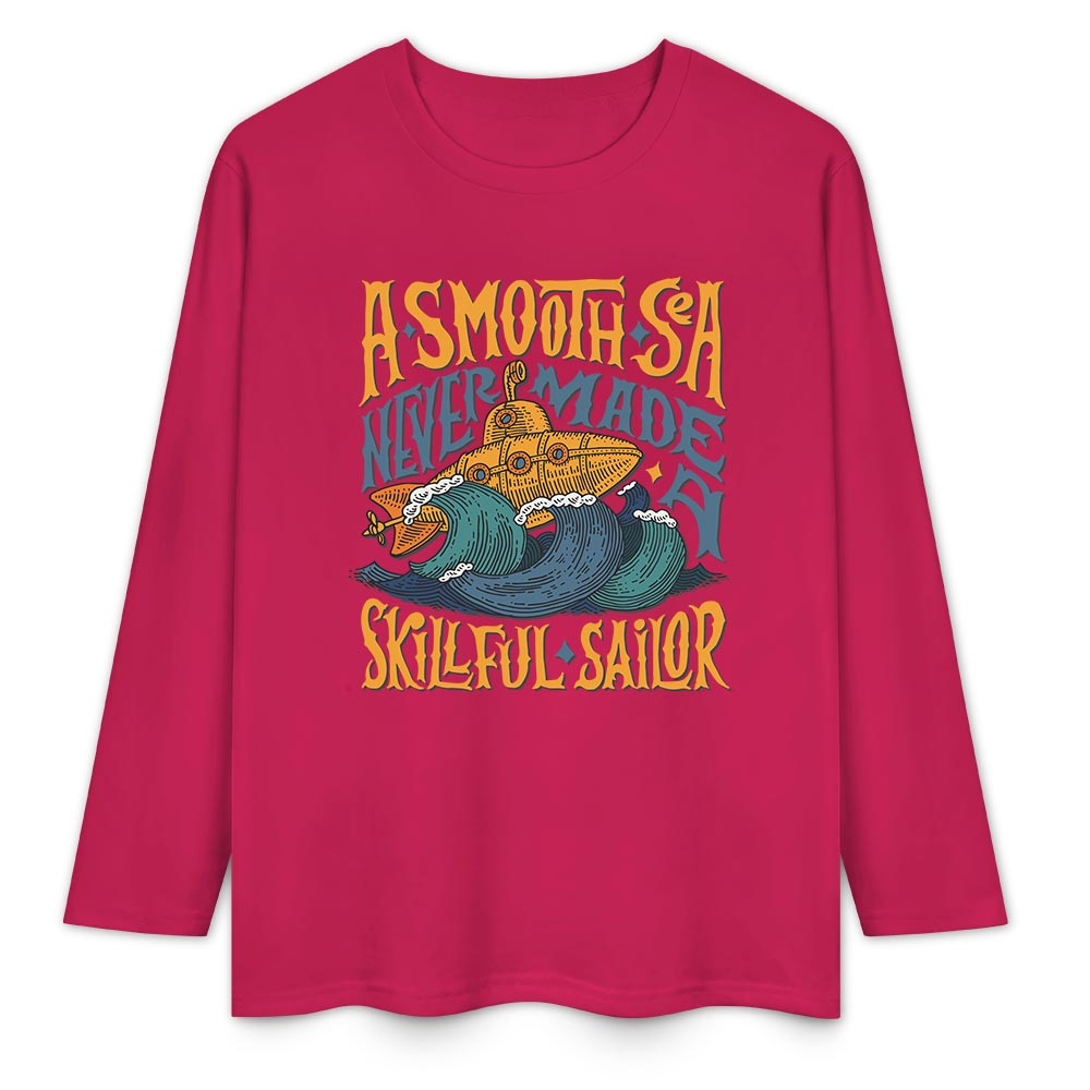 Red pure cotton long sleeve T-shirt featuring 'A SMOOTH SHAKER' graphic, casual wear.