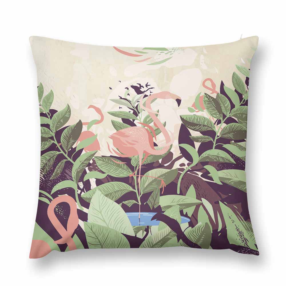 Double-sided short plush pillow case with flamingo and floral design, perfect for home decor.