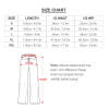 Women's wide leg pants size chart, including length, waist, and hip measurements.