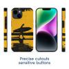 iPhone 14 fiber skin case with surfer silhouette and yellow sunset background