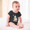 Black cotton baby bodysuit with cartoon design, perfect for babies aged 3-24 months.