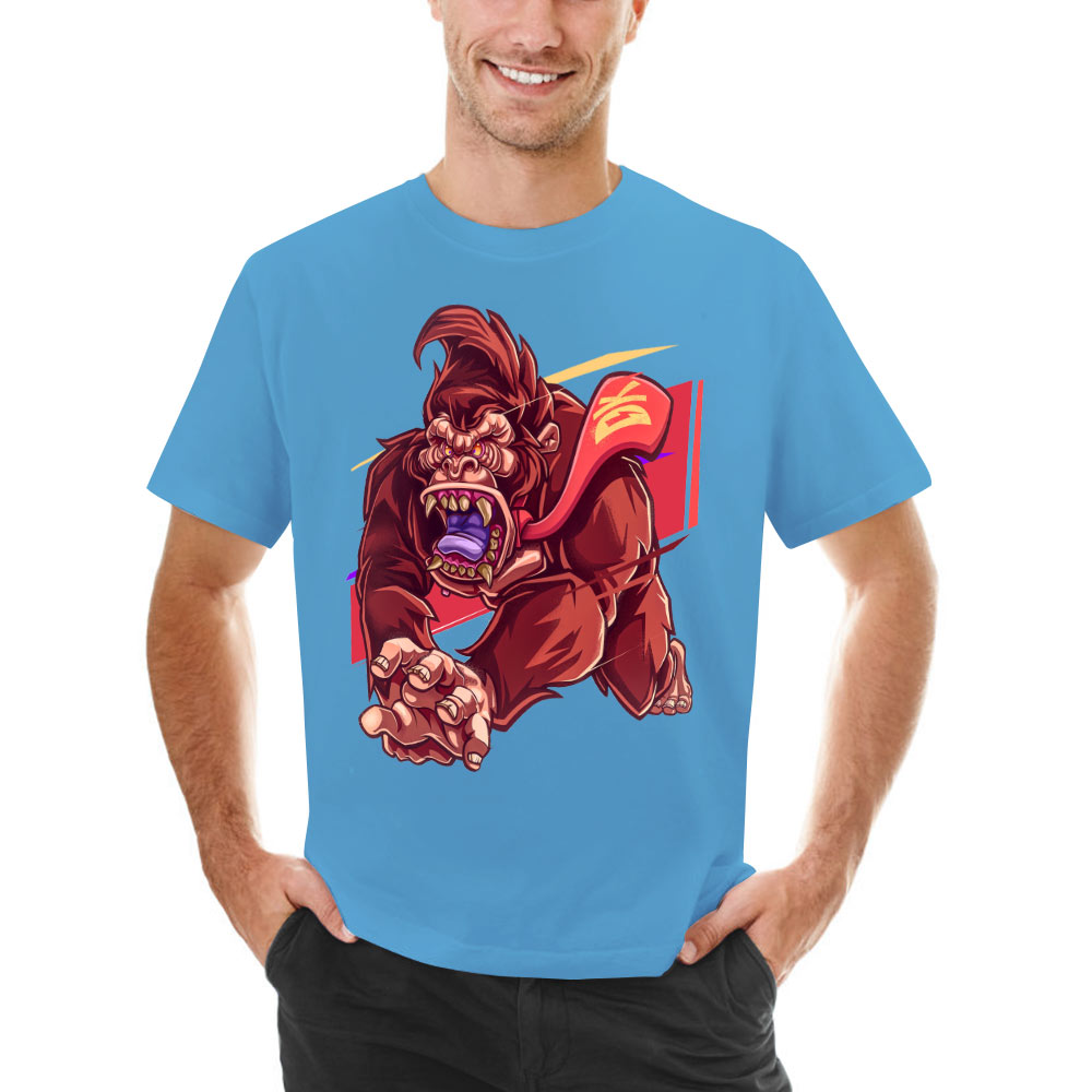Light blue cotton men's t-shirt with red monster graphic print | Inkedjoy