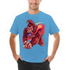 Light blue cotton men's t-shirt with red monster graphic print | Inkedjoy