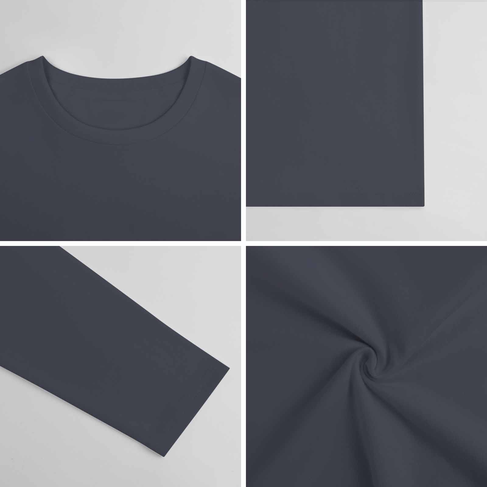 Dark Grey pure cotton long-sleeved T-shirt, showcasing fabric details and casual wear style.
