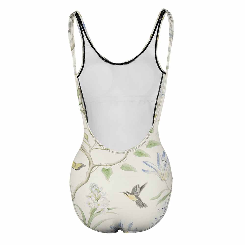 Floral print U-back one-piece swimsuit, polyester, beach & pool swimwear