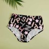 Black high-waist panties with 'UP, YES, FUN' text & star pattern, polyester blend, comfortable fit.