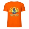 Orange pure cotton T-shirt with 'Catch the Wave' and surfing design, summer fashion