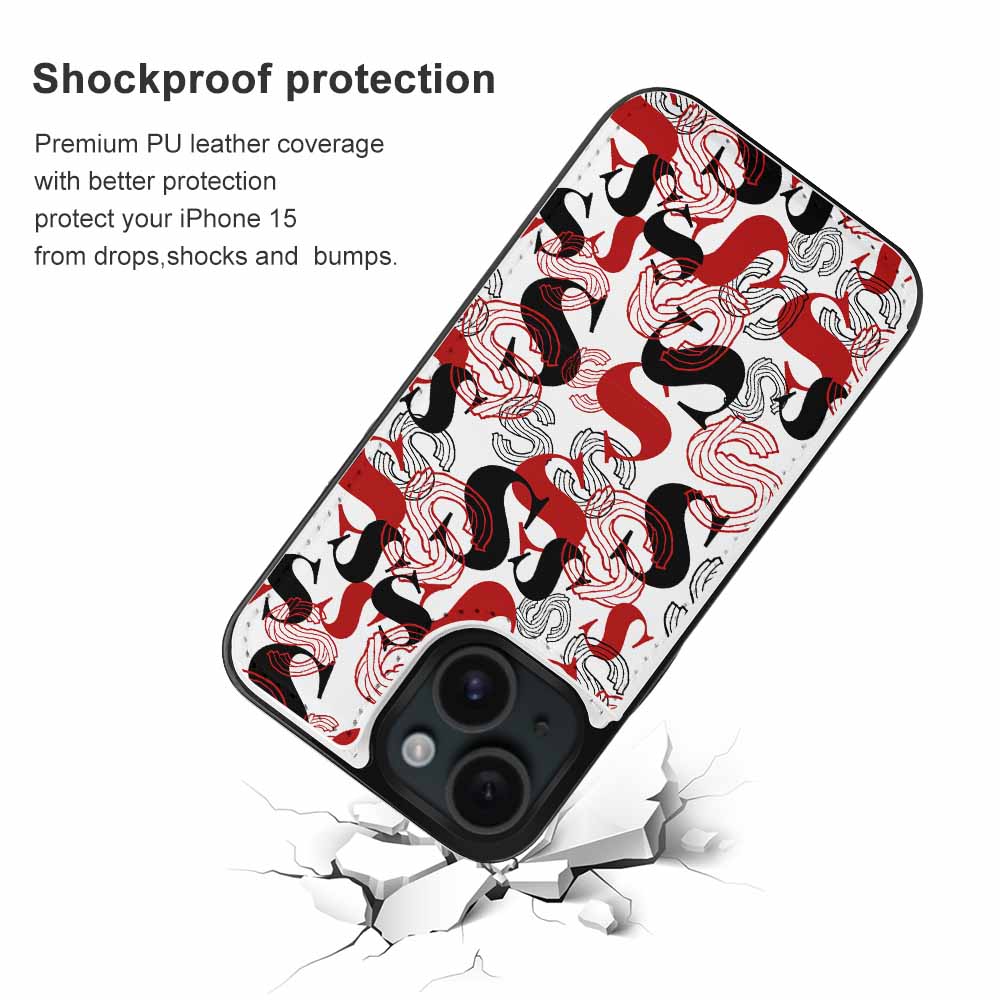 iPhone 15 case with heart pattern, TPU leather, full protection