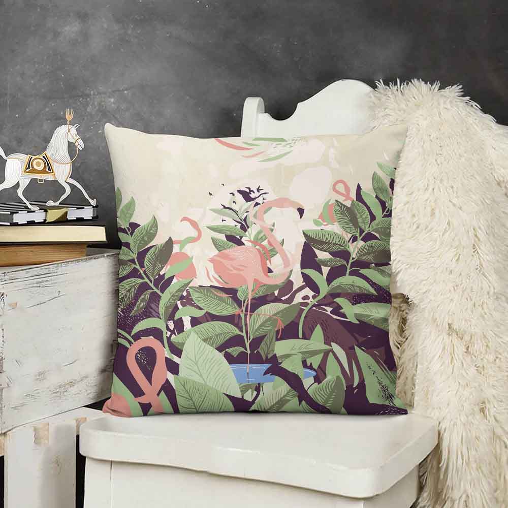 Double-sided plush pillow case with floral and bird design, perfect for living room decor.