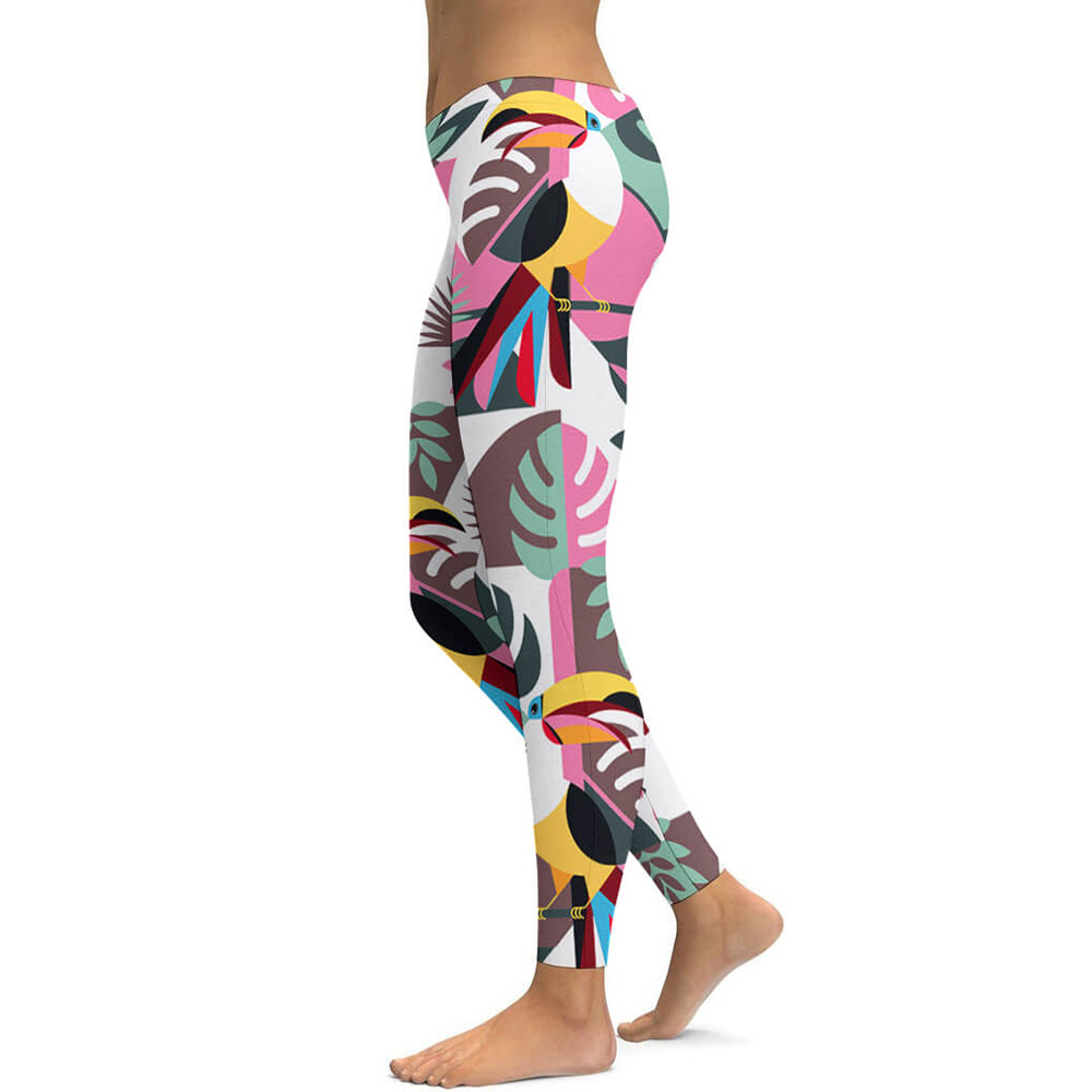 Soft Ladies Pattern Yoga Pants, high-waist design, colorful leaves and abstract shapes, perfect for sports and fitness