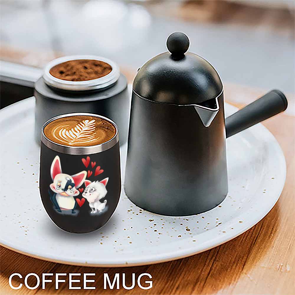 Black Stainless Steel Insulated Coffee Mug with Cartoon Character and Coffee Maker, Inkedjoy