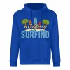 Royal blue California Surfing hoodie, cotton blend, loose fit, for daily wear.