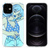 iPhone 12 Series case with cartoon woman design, blue color, for phone protection.