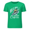 Green pure cotton surfing T-shirt featuring Wild Wave California design, summer fashion