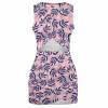 Pink floral navel-baring hip skirt, polyester blend, perfect for summer.
