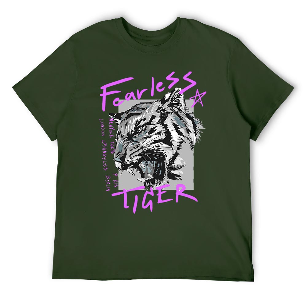 Dark green men's Fearless Tiger graphic tee, 100% cotton, collection.