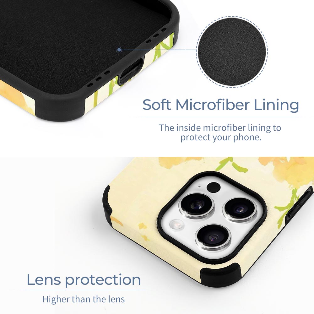 iPhone 16 fiber skin case with soft microfiber lining and lens protection, protective phone cover.