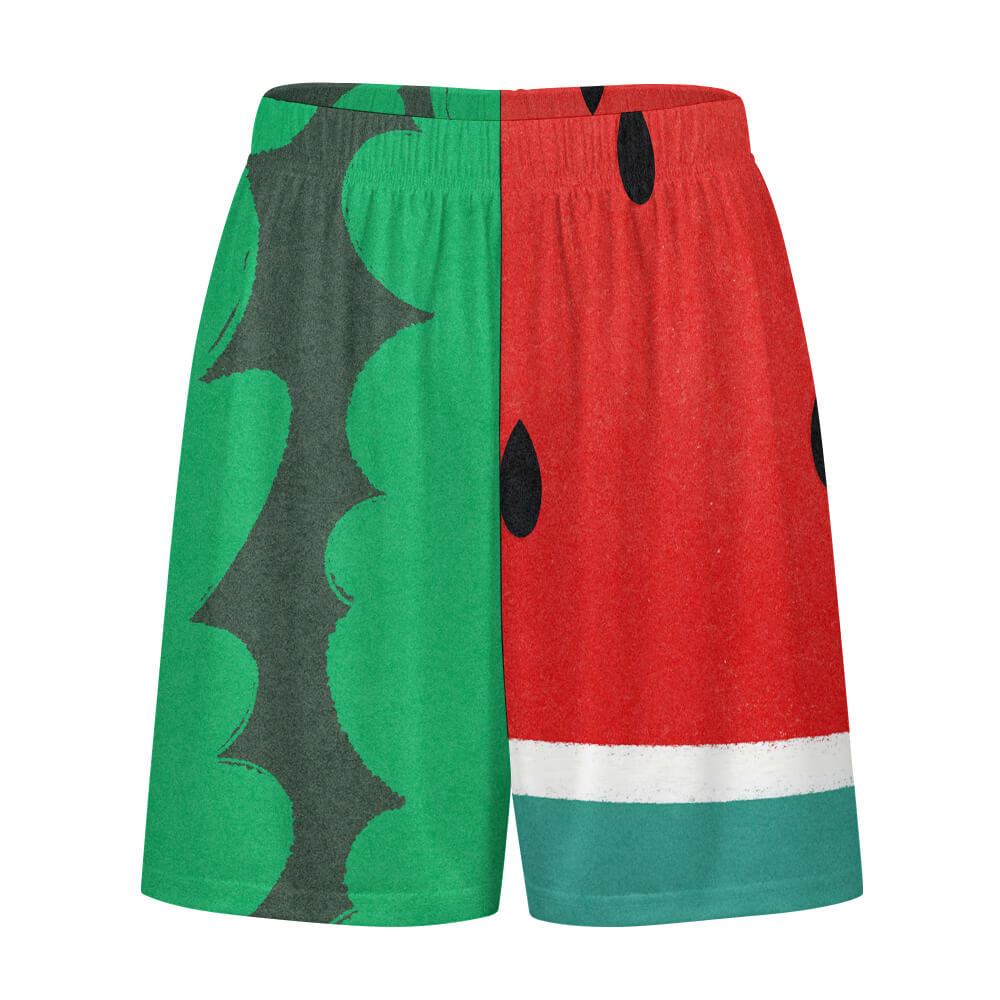 Ice silk watermelon print pajama shorts, comfortable and breathable home wear.