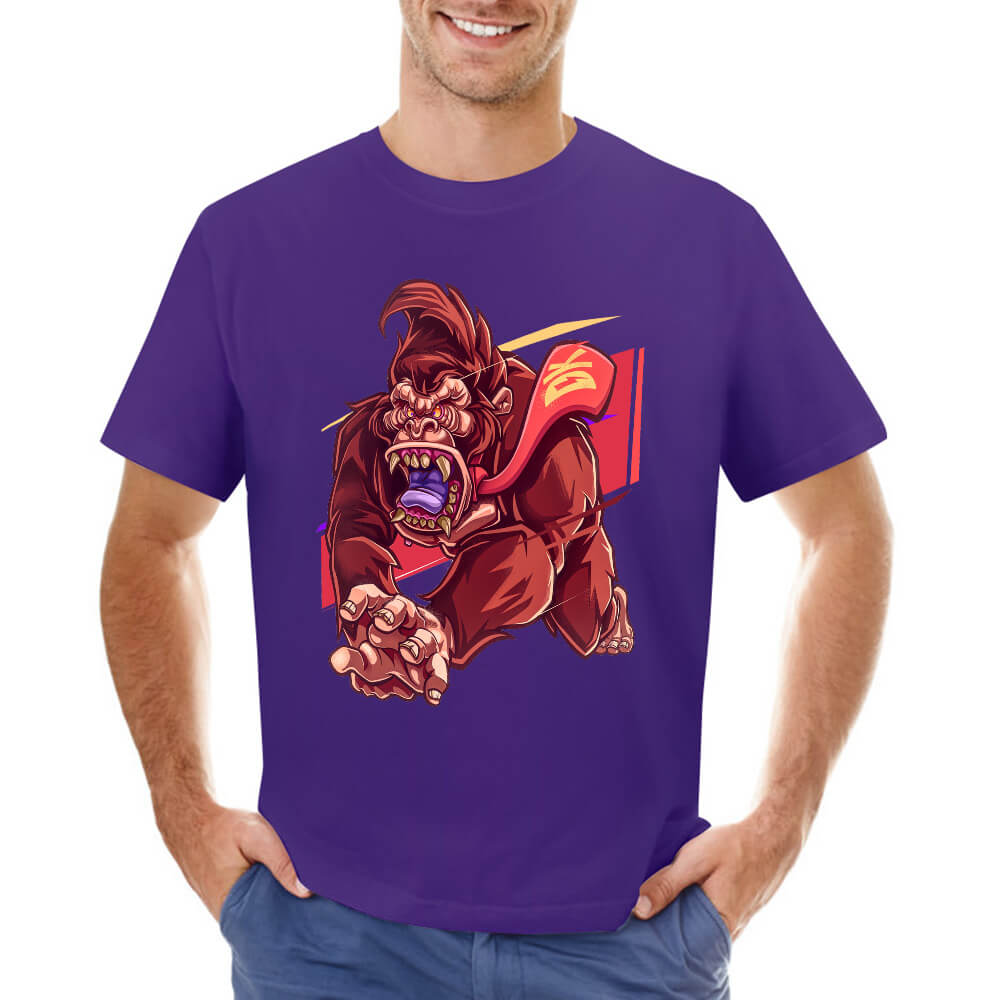Purple cotton men's t-shirt with red monster graphic print