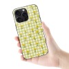 iPhone 15 case with yellow gingham floral pattern, glass and TPU