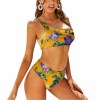 Yellow floral bikini swimsuit, one-shoulder design, perfect for beach and vacation