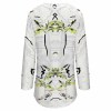 White long sleeve crew neck t-shirt with unique green pattern, comfortable polyester-cotton blend