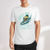 White cotton short sleeve t-shirt with "Wild Wave California" surf graphic, summer fashion.