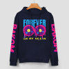 Navy blue cotton hoodie with 'FOREVER' donut graphic, 'DAKUM' and 'CHRONM' sleeve prints, youth fashion style