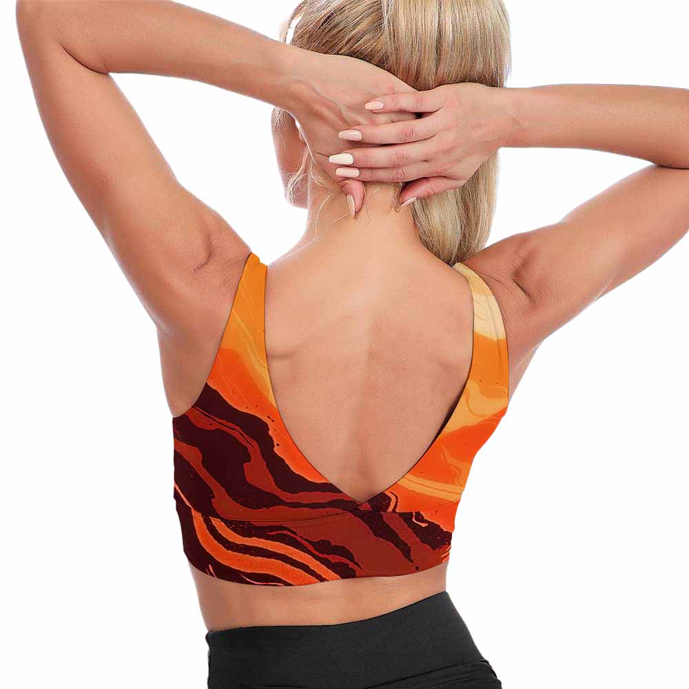 Women's orange texture sports bra, soft and breathable, for yoga or casual wear.