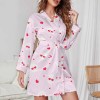 Pink cherry pattern long sleeve belted robe, perfect for home wear. Made of 100% polyester, comfortable and sexy.
