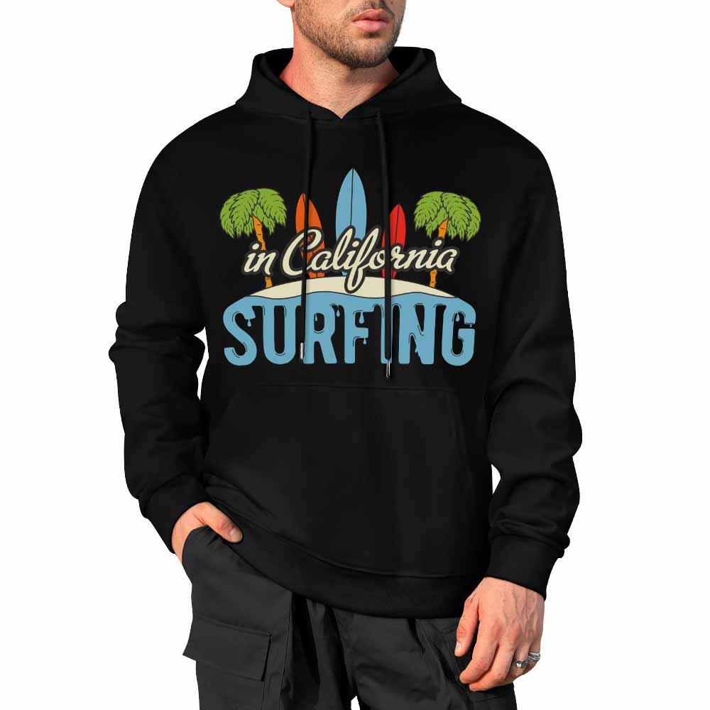 Black cotton California Surfing hoodie, loose fit, suitable for daily wear, multiple colors available