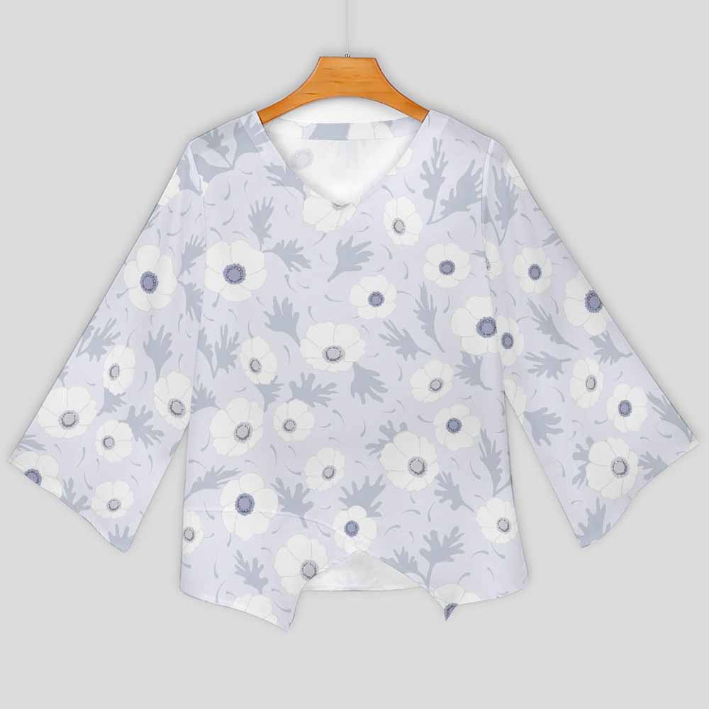 White chiffon floral print long sleeve shirt, sun protection, women's casual fashion