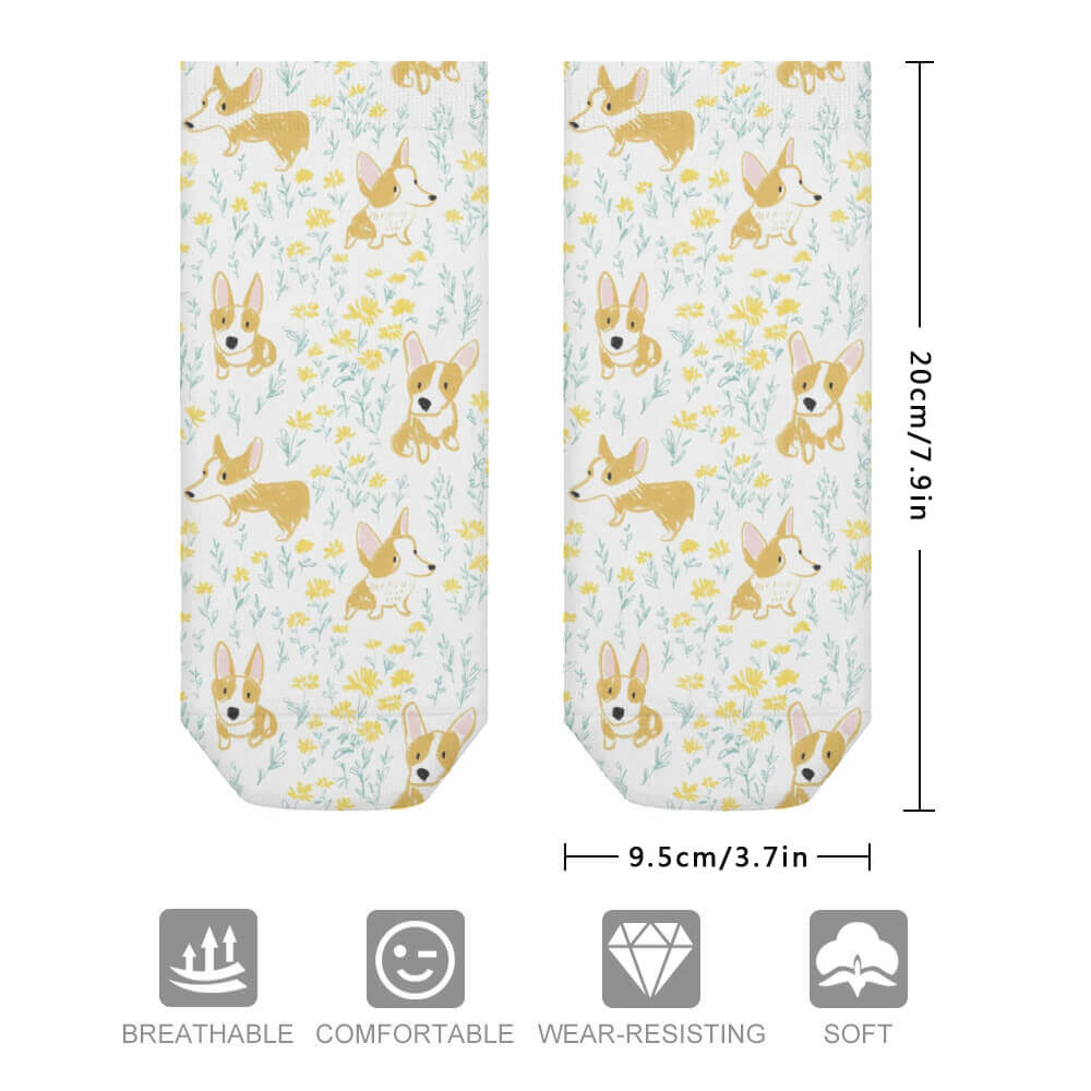 Yellow patterned socks, large chemical fiber, breathable, for all seasons, 20-21cm